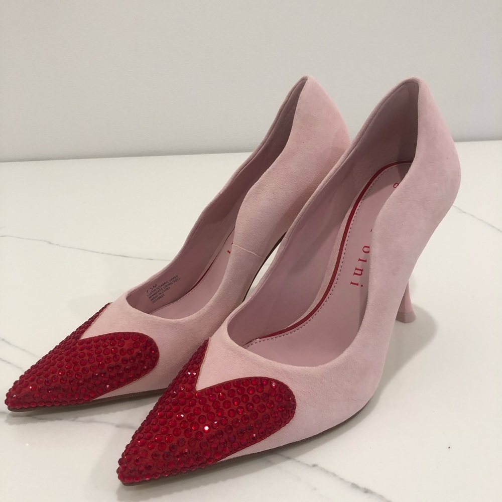 Gianni Bini Pink Heels with Red Sequin Hearts